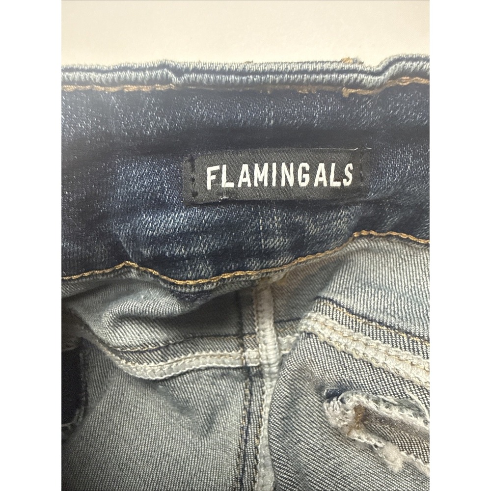 Flamingals Womens Wide Leg Jeans Dark Wash Double Button Stretch Denim Size M - Picture 6 of 10